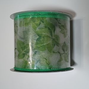 3/$15 Ivy Leaf Shimmer Wired Sheer Ribbon 2.5"x3yd 079856369364